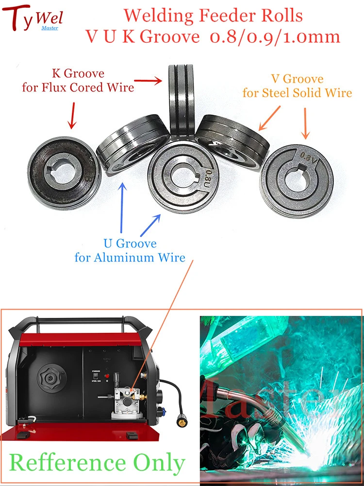 Welding Feeder Roll V U Knurl Groove 0.6mm 0.8mm 1.0mm Size 30x10x10mm for Steel Aluminum Flux Cord Wire Mig Wire Feeder