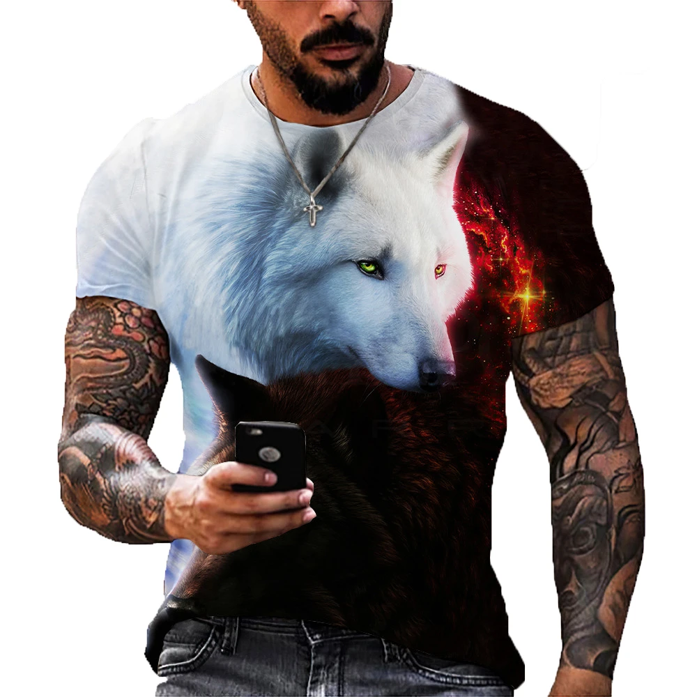 Lovers Wolf Printed T Shirts Men 3D T-shirts Drop Ship Top Tee Short Sleeve Camiseta Round Neck Tshirt Fashion Casual Brand