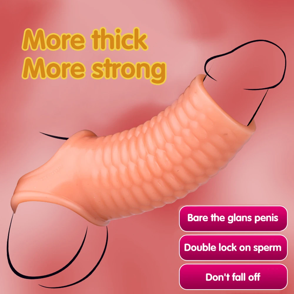 Silicone Reusable Penis Sleeve Flexible Glans Penis Enlarger Extender Delay Ejaculation Cock Ring Sleeve Adult Sex Toys For Men
