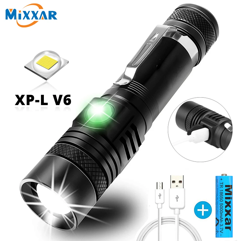 Z2 Ultra Bright LED Flashlight With XP-L V6 LED lamp bead Waterproof Torch Zoomable 4 lighting modes Multi-function USB charging