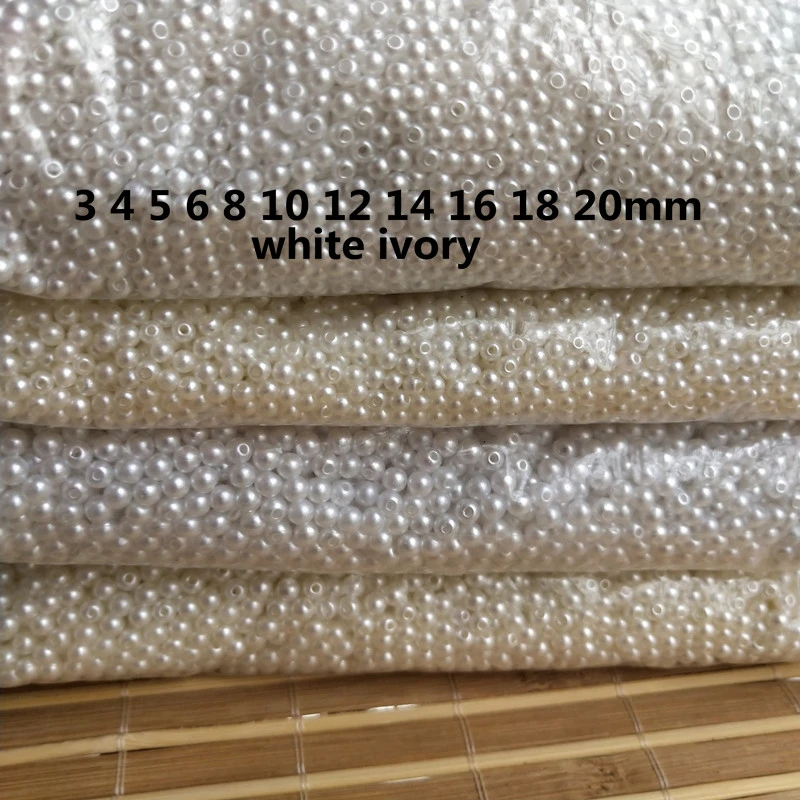 Ivory/White ABS Imitation Pearls Beads Straight Hole Round Acrylic Loose Beads for Jewelry Making DIY Necklace Earring Hairclip