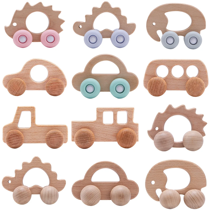 Let's Make Wooden Baby Toys 0 12 Month 1PC Toys For Babies Beech Car Hedgehog Elephant Educational Infants Developmental Newborn