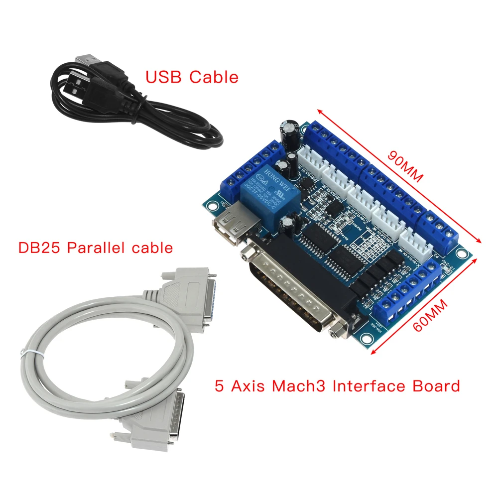 5 axis CNC Breakout Board with USB Cable for Stepper Motor Driver MACH3 Parallel Port Control