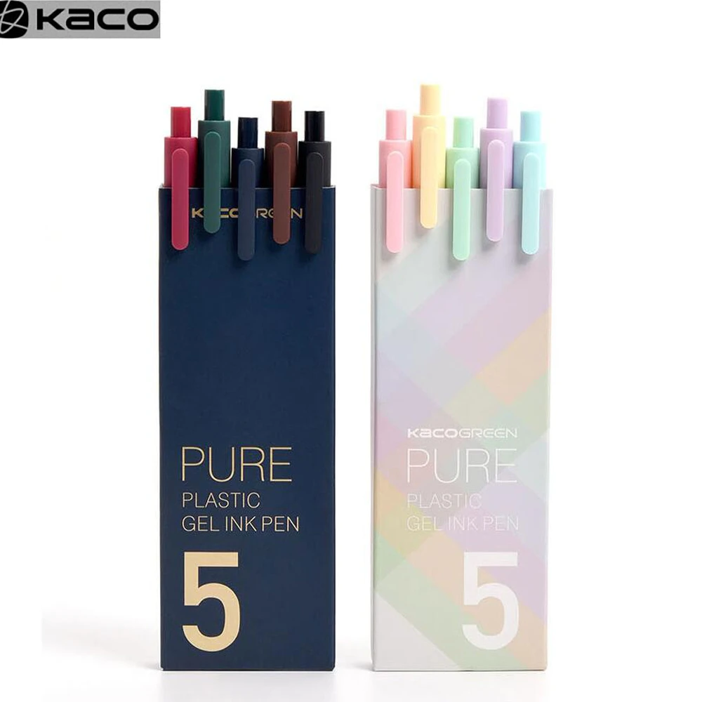 5pcs/Pack KACO kacoGreen 0.5mm Sign Pen Signing Pen Smooth Ink Writing Durable Signing 5 Colors for Student School/Office worker