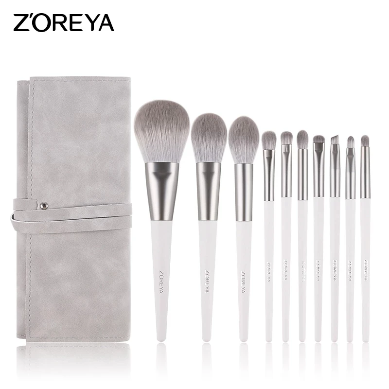 ZOREYA Silver 10-14pcs Makeup Brushes Set Cosmetics Eye Shadow Brush Blending Blush Lip Powder Highlighter Make up Brushes Tools