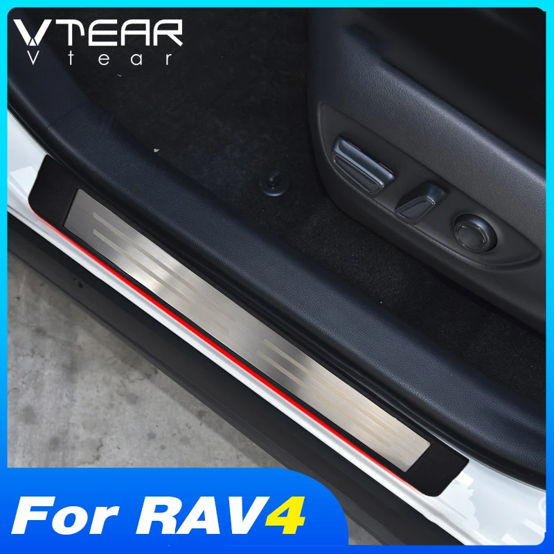 Vtear For Toyota RAV4 2019 2020 2021 Accessories Car Door Sill Scuff Plate Interior Trim Stainless Steel Protector Plates Cover