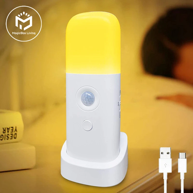 Motion Sensor Night Light Indoor, USB Rechargeable Dimmable LED Light,Portable Motion Activated Night Lamp for Kids Room Bedroom