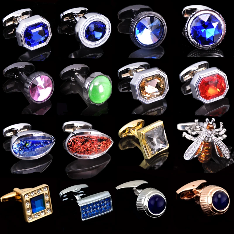 Free shipping 30 kinds of high-end luxury men's shirt Cufflinks New Fashion Blue Crystal Cufflinks men's brand crystal Cufflinks