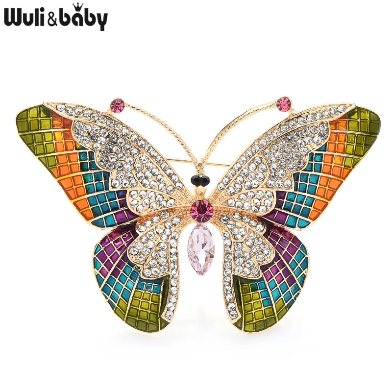 Wuli&baby Big Butterfly Brooches Women Enamel Rhinestone Insects Beauty Office Casual Brooch Pins Gifts