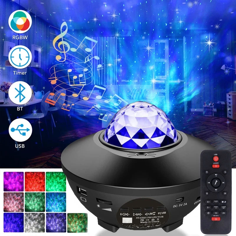 Starry Projector Galaxy Night Light with Ocean Wave Music Speaker Nebula Cloud Ceiling Lamp for Decoration Birthday Gift Party