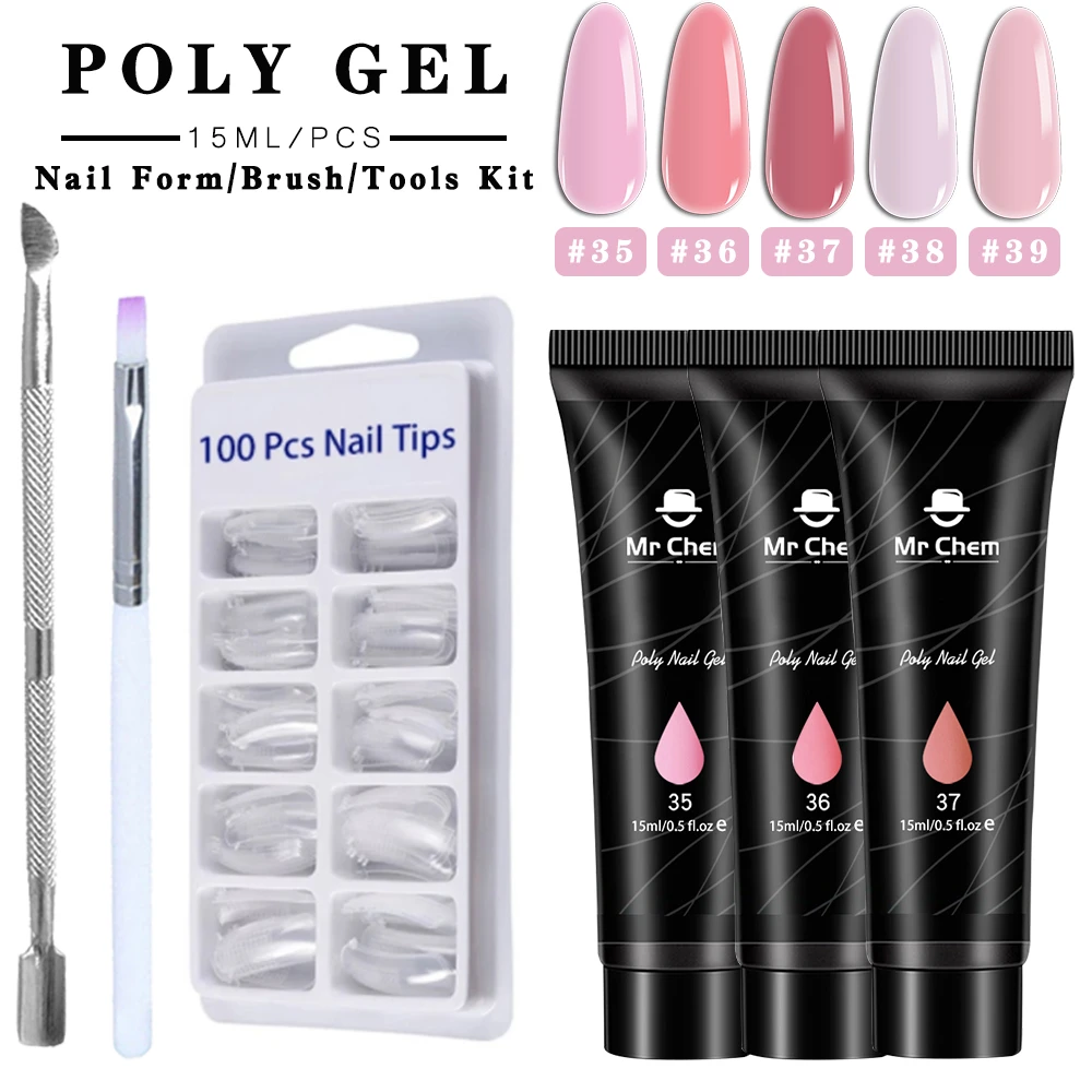 Mr Chem Poly Nail Gel Kit 15ml LED Clear UV Gel Varnish Nail Polish Set Quick Building Long Lasting Extension Manicure Set uñas