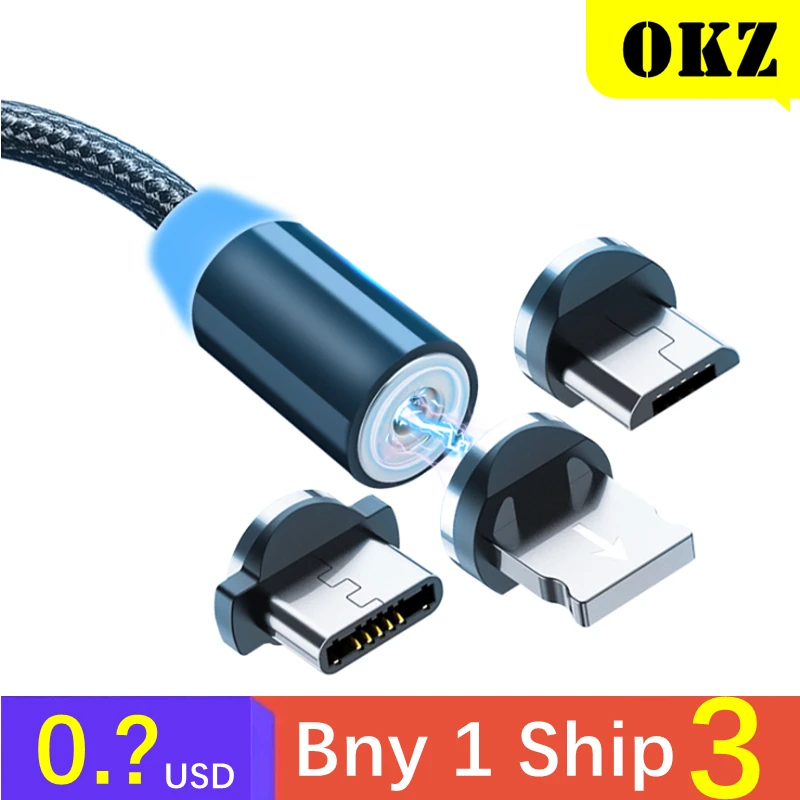 OKZ 2M Magnetic Cable Micro USB Type C Charger For Android Phones Fast Charging Magnet Charge Cord For iPhone 12 11 Pro XS Max