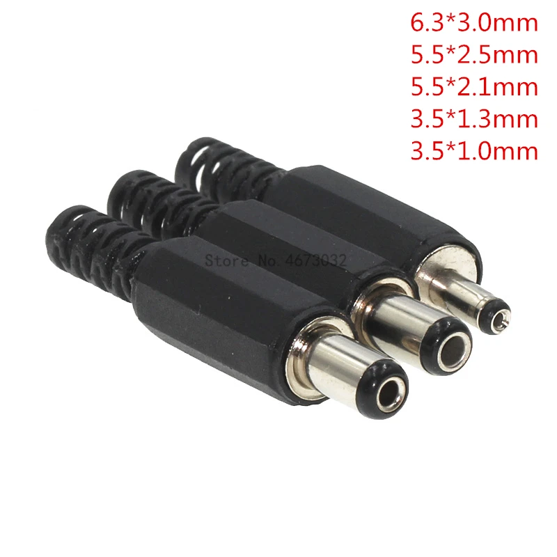 10Pcs DC Power Male Plug Jack Adapter Male 5.5x2.1mm 5.5x2.5mm 3.5x1.0mm 3.5x1.3mm 6.3x3.0mm 3.5x1.1mm