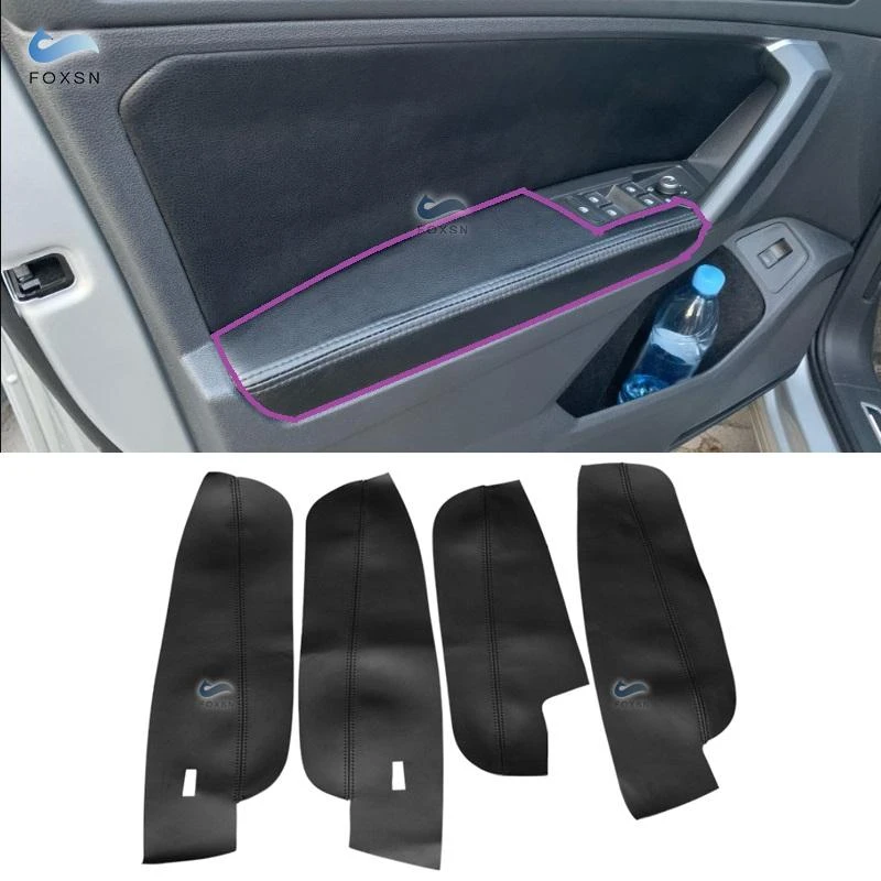 For VW Tiguan 2017 2018 2019 4pcs Microfiber Leather Interior Door Handle Armrest Panel Cover Protective Trim