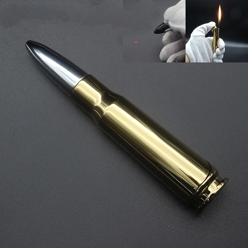 New Gold Tip Laser Infrared Open Flame Bullet Lighter Military Creative Model Warhead Inflatable Lighter