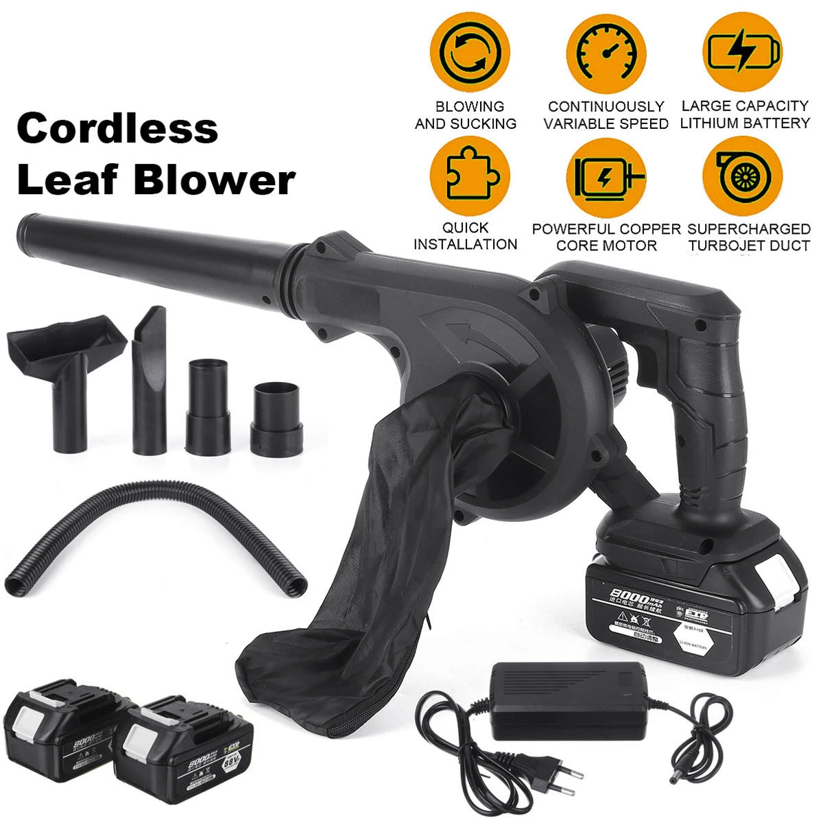 2 In 1 Cordless Electric Air Blower & Suction Handheld Leaf Computer Dust Collector Cleaner Power Tool With 18V Battery