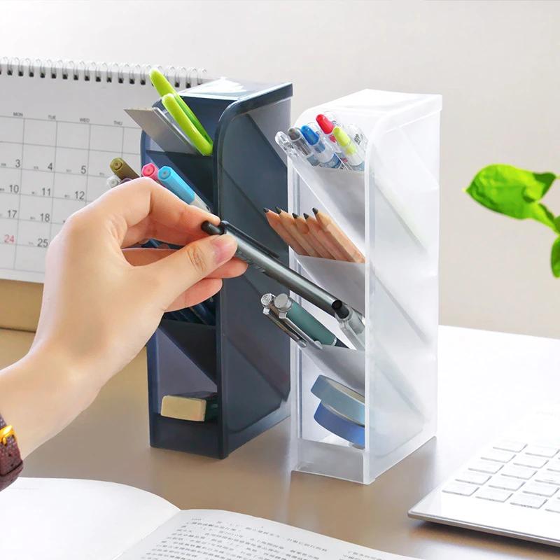 Multi-function Desktop Pen Holder For Obliquely Inserted 4 Grid Office School Storage Case Desk Pen Pencil Organizer Stationery