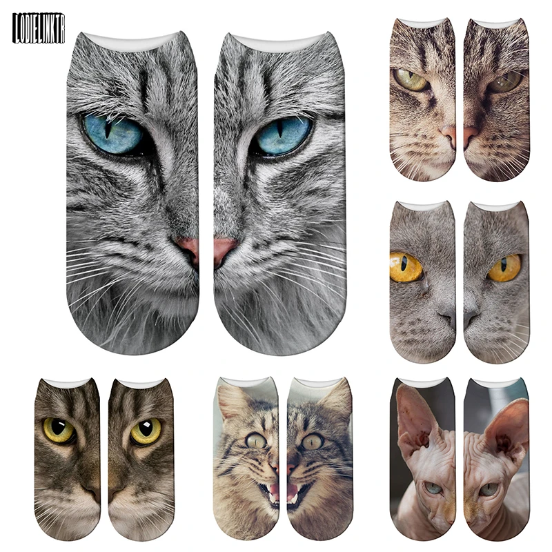 New Design 3D Printed Women Winter Christmas Socks Funny Creative Pet Cat Face Unisex Cotton Harajuku Ankle Socks Children Gift