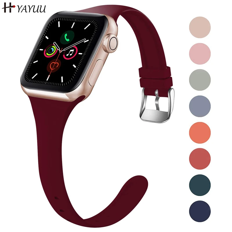 YAYUU Bands For Apple Watch 38mm 40mm 42mm 44mm Thin Slim Narrow Replacement Soft Silicone Strap for iWatch Series 7 6 5 4 3 SE