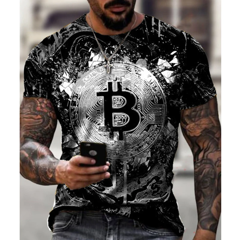 Men's Short Sleeve Loose T-shirt Bitcoin 3D Print Slim Round Neck Pullover Plus Size Casual Streetwear Fashion T Shirt For Men