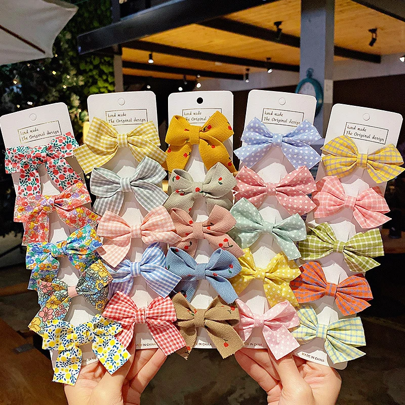 5PCS/Set New Girls Cute Plaid Print Star Hairpins For Kids Children Sweet Headband Hair Clip Barrettes Fashion Bow Accessories