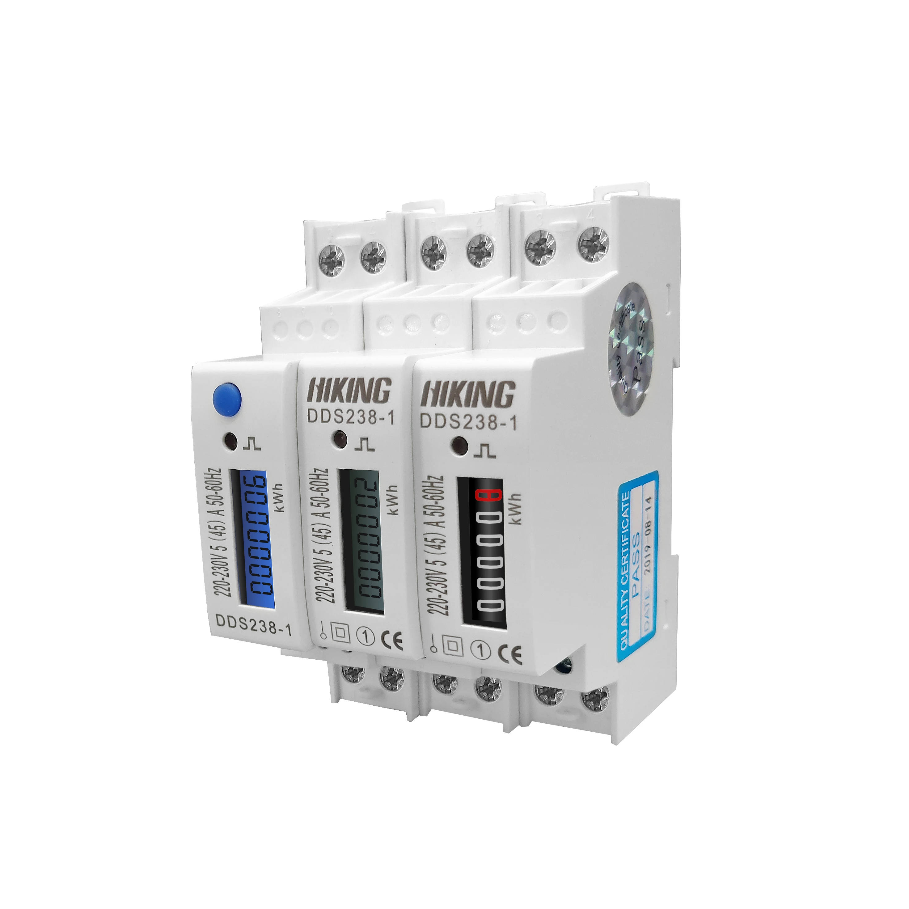 45A 220V 230V 50HZ 60HZ LCD display Single phase Din rail KWH Watt hour din-rail blue backlight energy meter