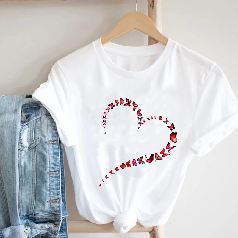 Women Printing Butterfly 90s Sweet Love Kawaii Valentine's Day Fashion Clothes Print Tee Top Tshirt Female Graphic T-shirt