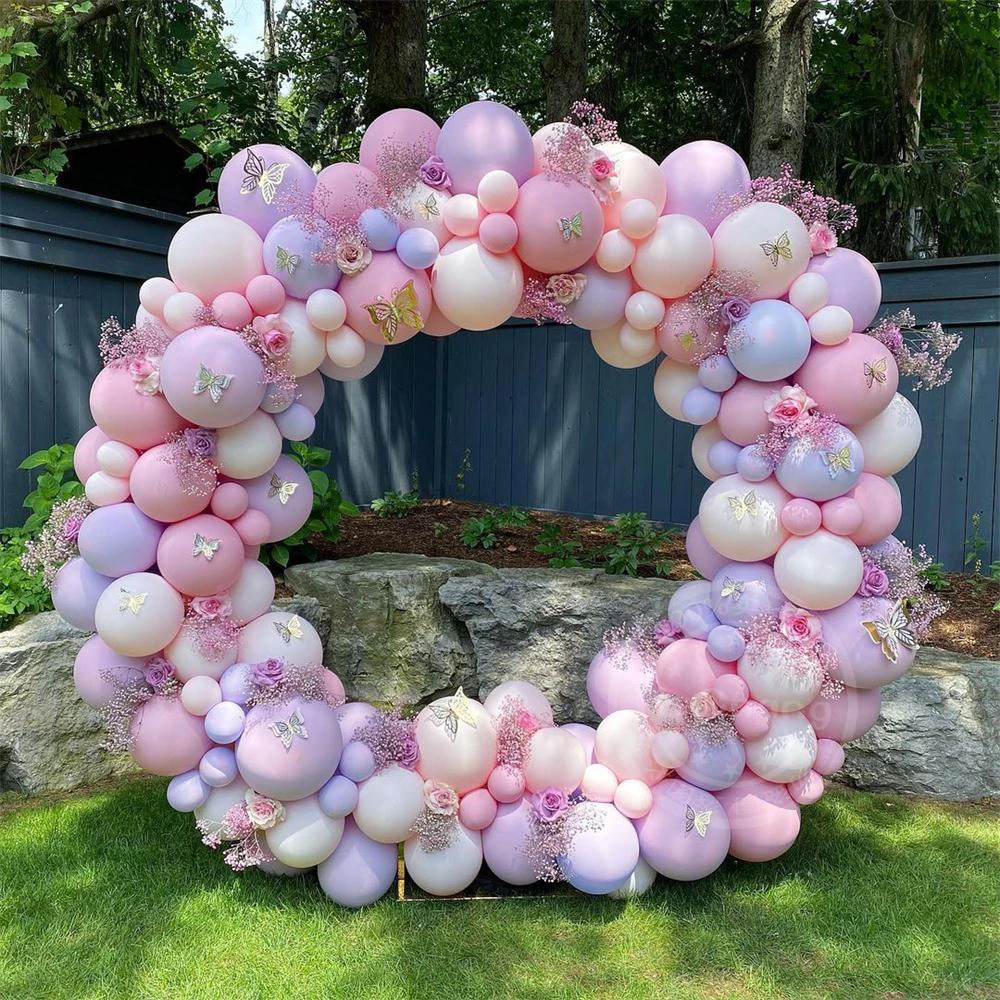 164pcs Macaron Pink Purple Balloon Garland Butterfly Arch Wedding Valentine's Day Baby Shower Birthyday Party Background Decor
