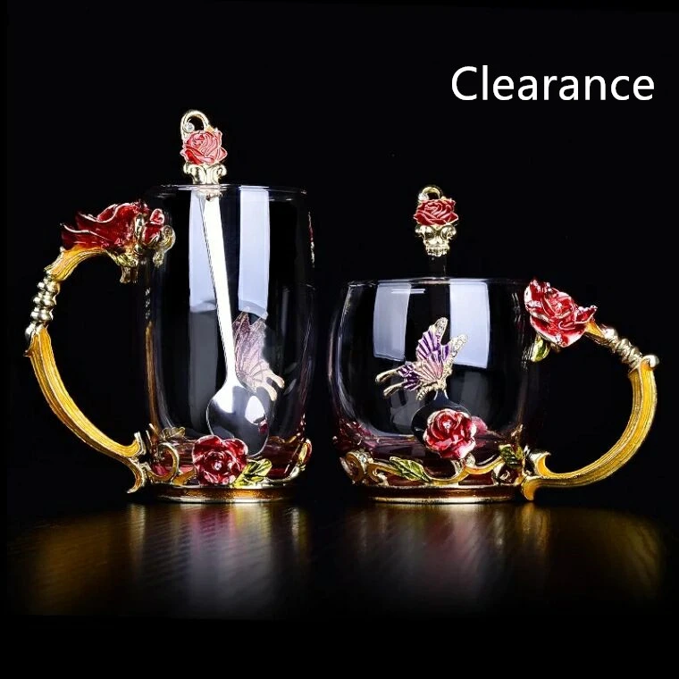 Hand-made Enamel Coffee Mug Crystal Cup Milk Lemon Flower Tea Cup High-grade Glass Drinkware Gift Couple Mug For Lover Wedding