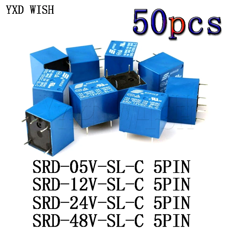 50PCS/lot Relay SRD-05VDC-SL-C SRD-09VDC-SL-C SRD-12VDC-SL-C SRD-24VDC-SL-C 5V 9V 12V 24V 10A 250VAC 5PIN T73 Power Relays