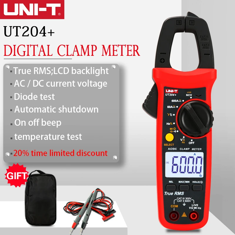 UNI-T UT204+series True RMS Digital Clamp Meter AC / DC Clamp Ammeters Temperature Capacitance resistance Voltage tester LCD NCV