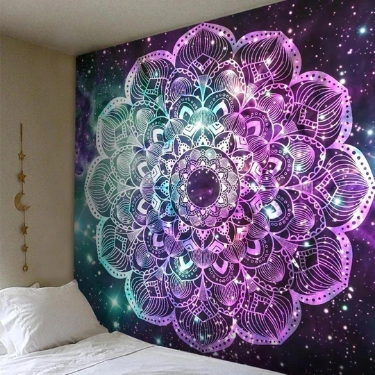 3D Shining Mandala Pattern Hippie Tapestry  Wall Hanging Hippie Tapestries Wall Cloth Carpet Boho Bed Cover Home Decor