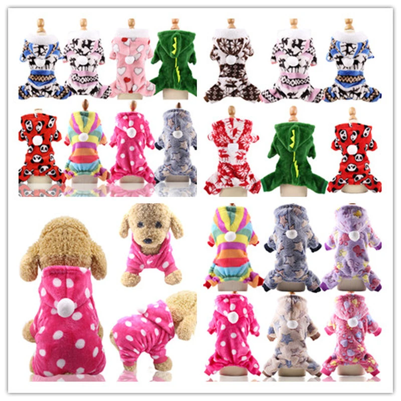 Dog Clothes Pajamas Jumpsuit Winter Pet Clothes Puppy Hoodies Fleece legs Warm Dog Clothing Outfit Small Dog Costume Apparel