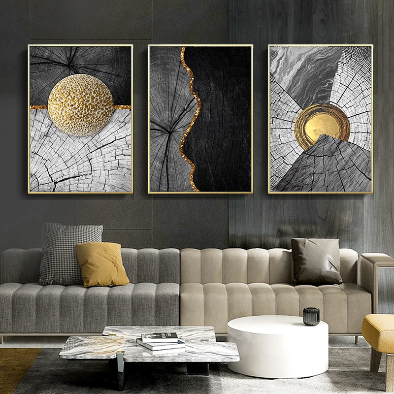 Abstract Golden Black Wood Texture Canvas Painting Nordic Posters and Prints Modern Wall Art Pictures for Living Room Home Decor