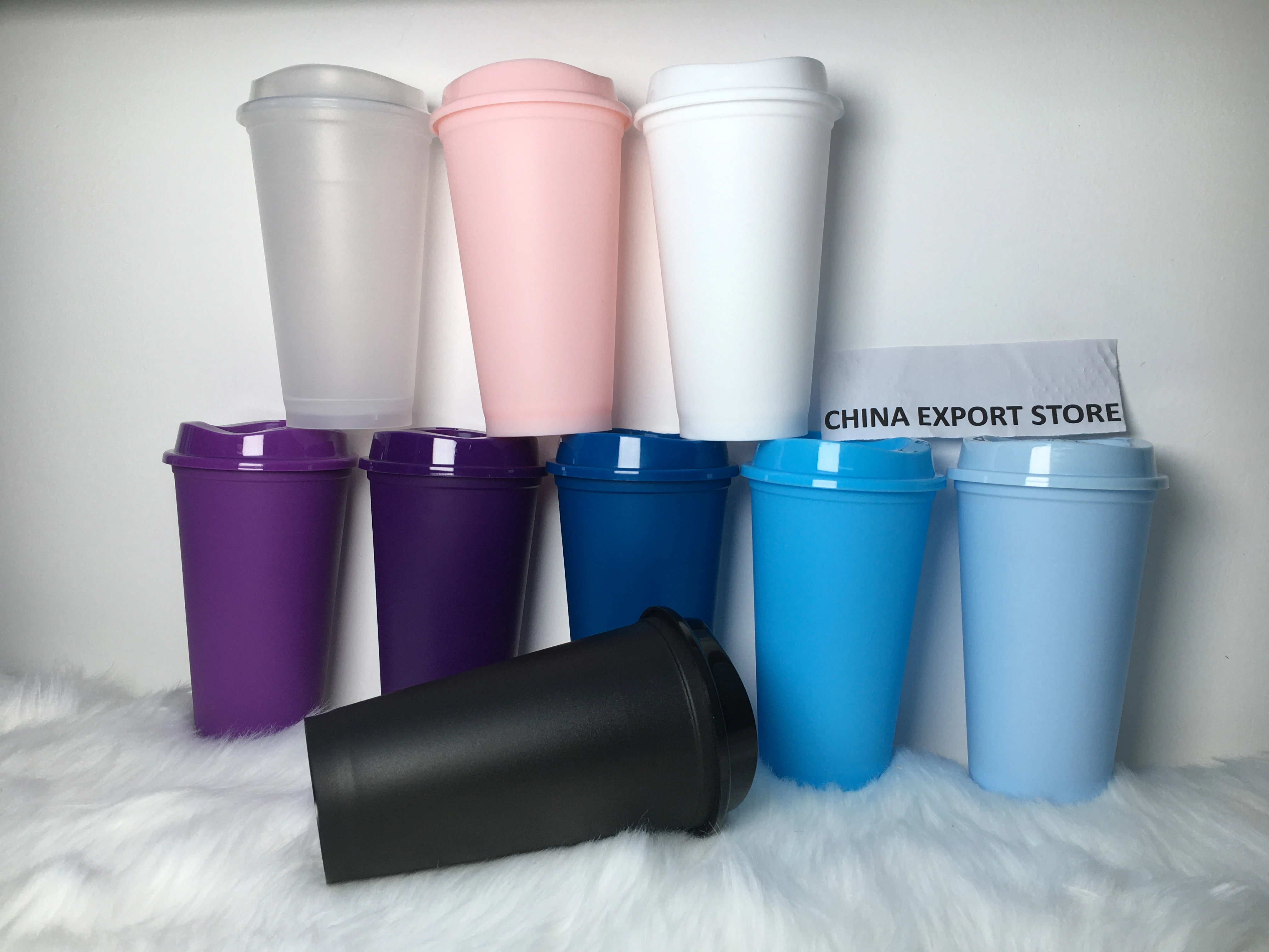 food grade leak-proof 473ml 16oz food grade matte finish reusable plastic travel coffee cup with lid no printing