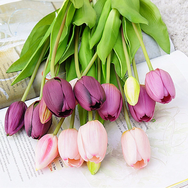 5Pcs/bunch Real touch soft silicone Artificial tulips Flower for home wedding decoration Fake bridal hand flowers flores tulip