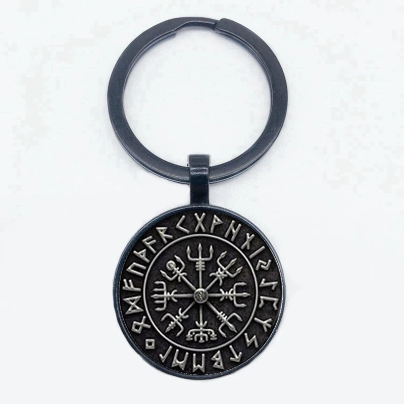 Popular New Vegvisir Viking Pirate Keychain Viking Compass Pattern Glass Pendant Keychain Best Gift