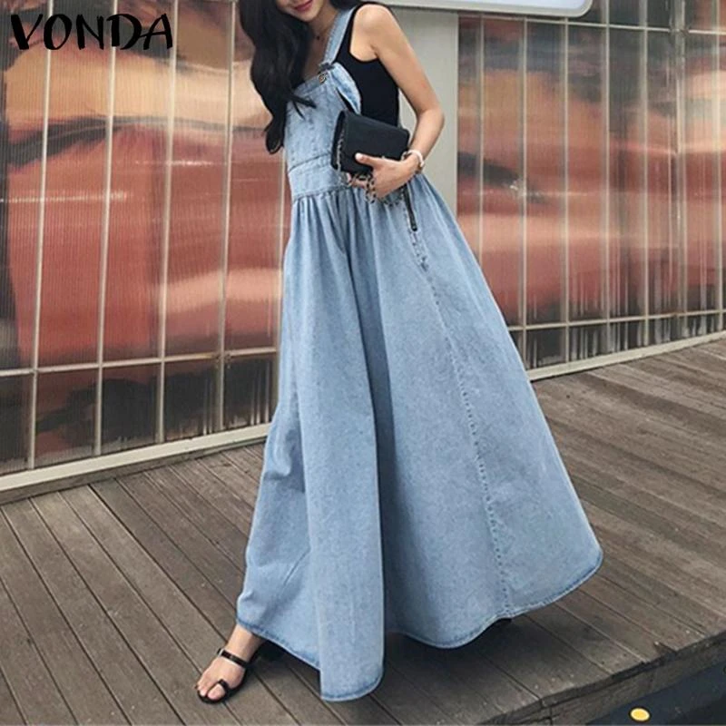 Elegant Demin Dress Sexy Bohemian Sundress Summer Holiday Dress 2021 Vintage Solid Maxi Long Dress Feminnas