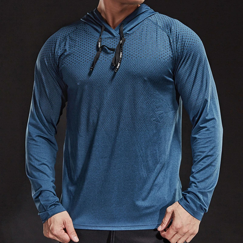 Autumn winter thick Running Shirt Man Men Long Sleeve Hooded Gym T shirt Fitness Training T-shirt Quick Dry Breathable Sports