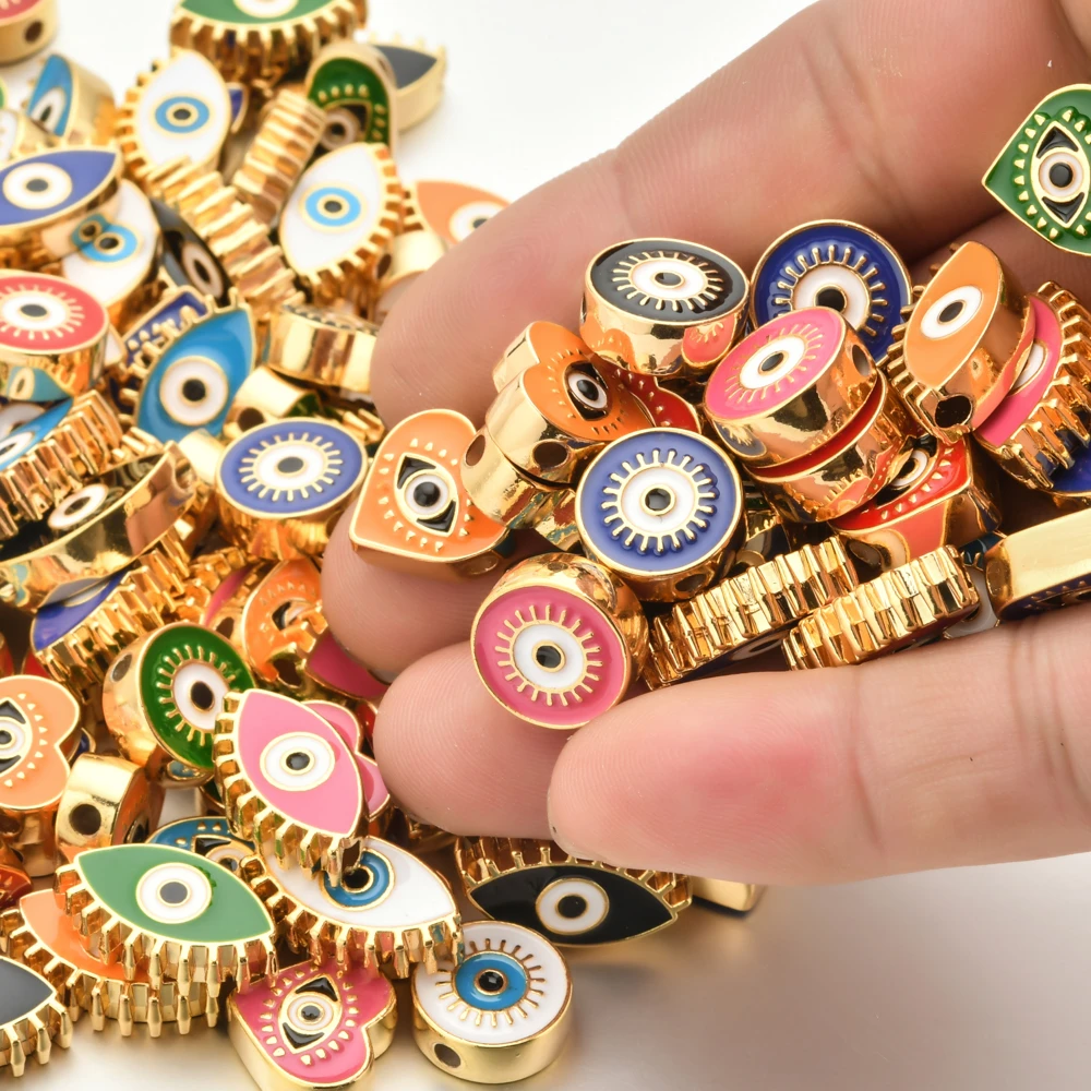 10pcs/lots Boho Style Cute Eye Charms Beads for Jewelry Necklace Bracelet Making Enamel Blue Eye Metal Designer DIY Accessories