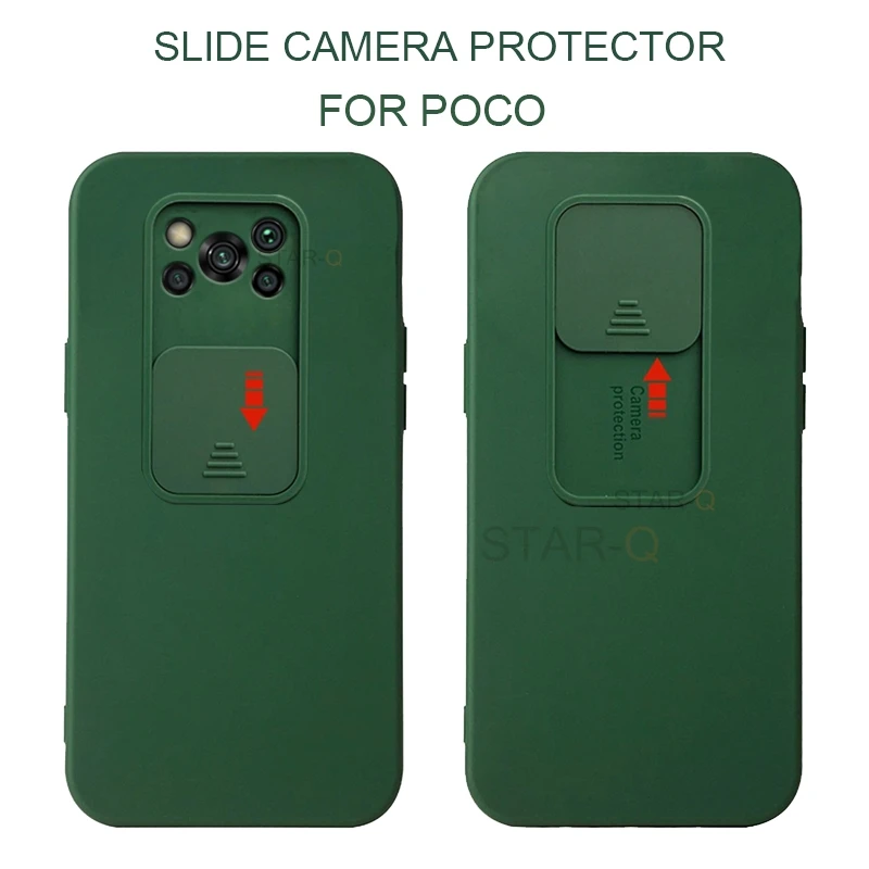 Slide Camera Lens Protector Liquid Silicone Phone Case On For Xiaomi Mi Poco X3 Pro X 3 Nfc 2020 F3 5g X3pro Soft Back Cover
