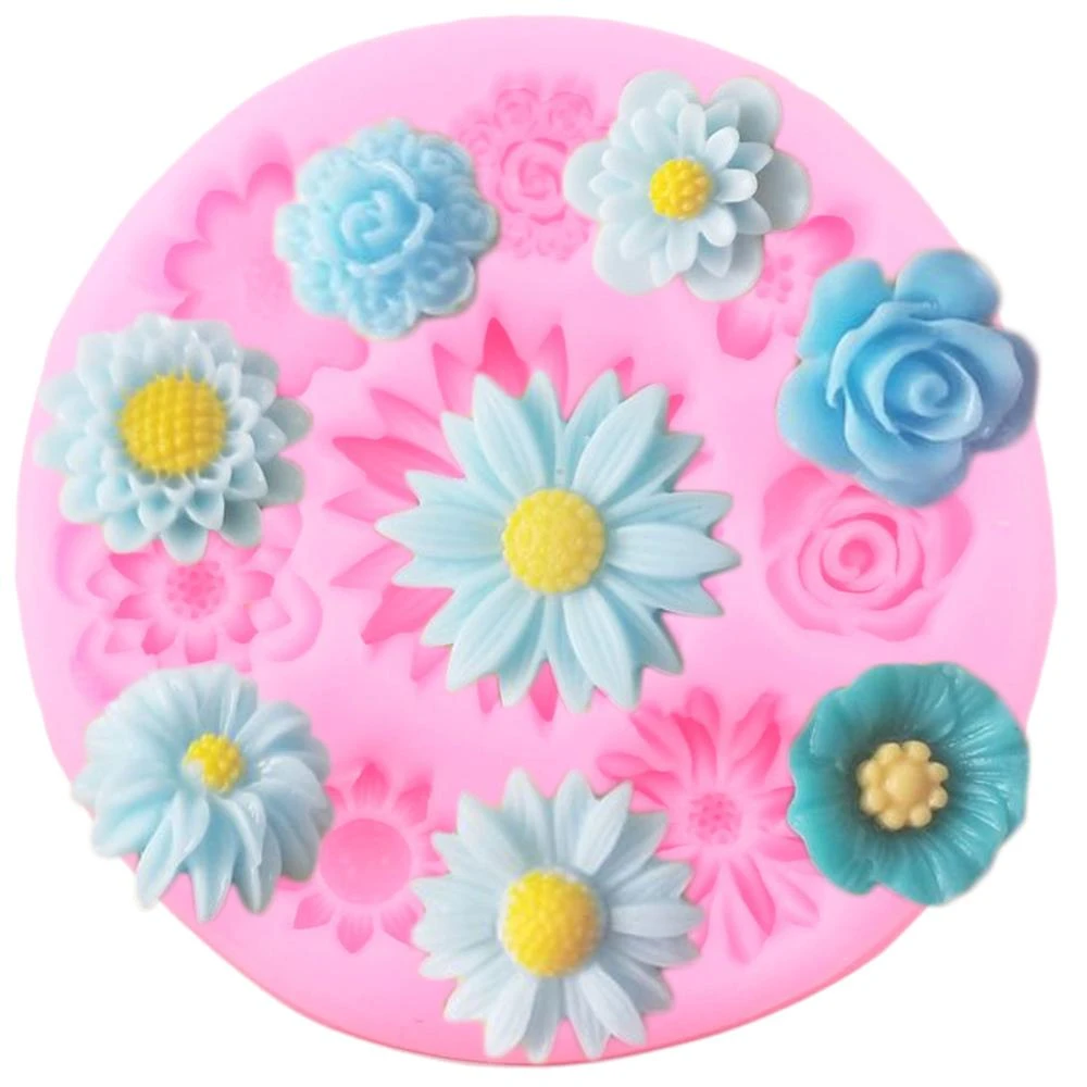 Daisy Rose Poppy Silicone Mold Candy Clay Chocolate Baking Molds DIY Party Flower Cupcake Topper Fondant Cake Decorating Tools