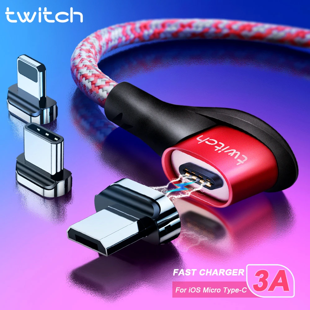 Twitch Magnetic Micro USB Cable Type C 90 Degree USB C Cable For Samsung Xiaomi iphone Magnetic Charger Fast Charging Data Cord