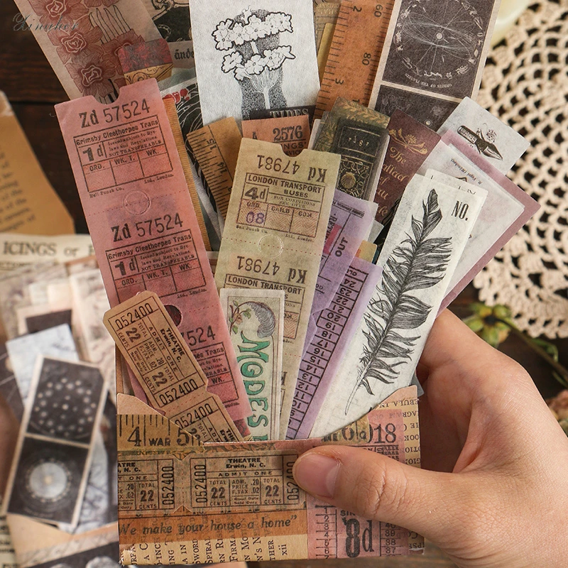 40 pcs/Bag Vintage Antique books Moon phase flower washi paper sticker decoration stickers DIY diary scrapbooking label sticker