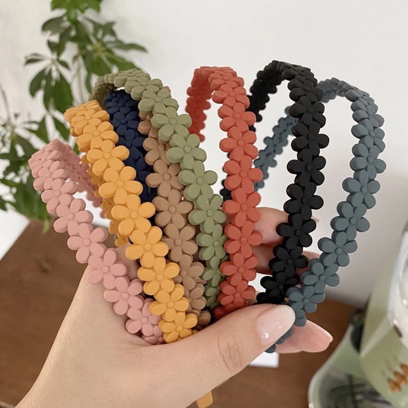 New Korean Style Sweet Full Flower Shaped Acrylic Plastic Headband Women Girls Matt Solid Color Hairband Simple Hair Clip Hoop