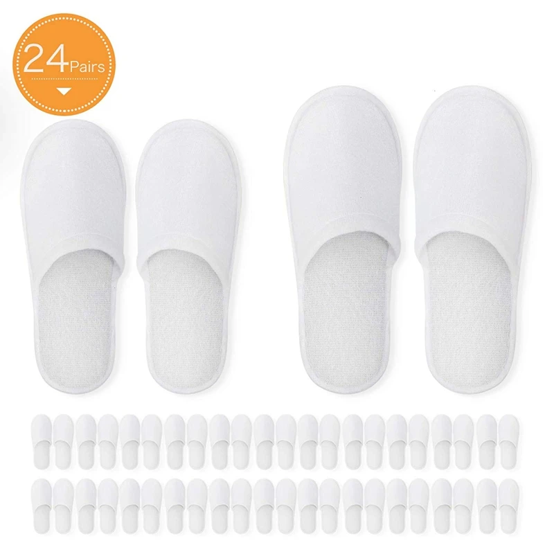 Disposable Slippers,24 Pairs Closed Toe Disposable Slippers Fit Size for Men and Women for Hotel, Spa Guest Used, (White)