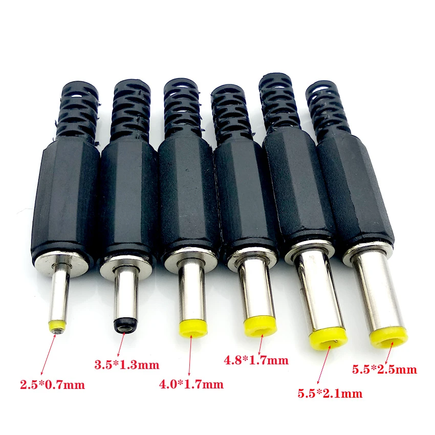 5PCS 2.5*0.7 3.5*1.3mm 4.0*1.7mm 4.8*1.7mm 5.5*2.1mm 5.5mm X 2.5mm Male Jack DC Power Plug Socket Jack Adapter Adaptor Connector