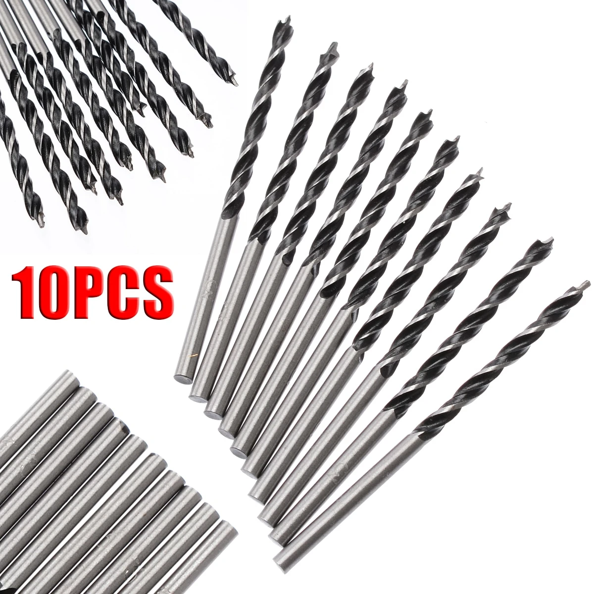 10pcs/Set 3mm Diam Twist Drill Bit 58mm Length Wood Spiral Drill Bits with Center Point High Strength Woodworking Drilling Tool