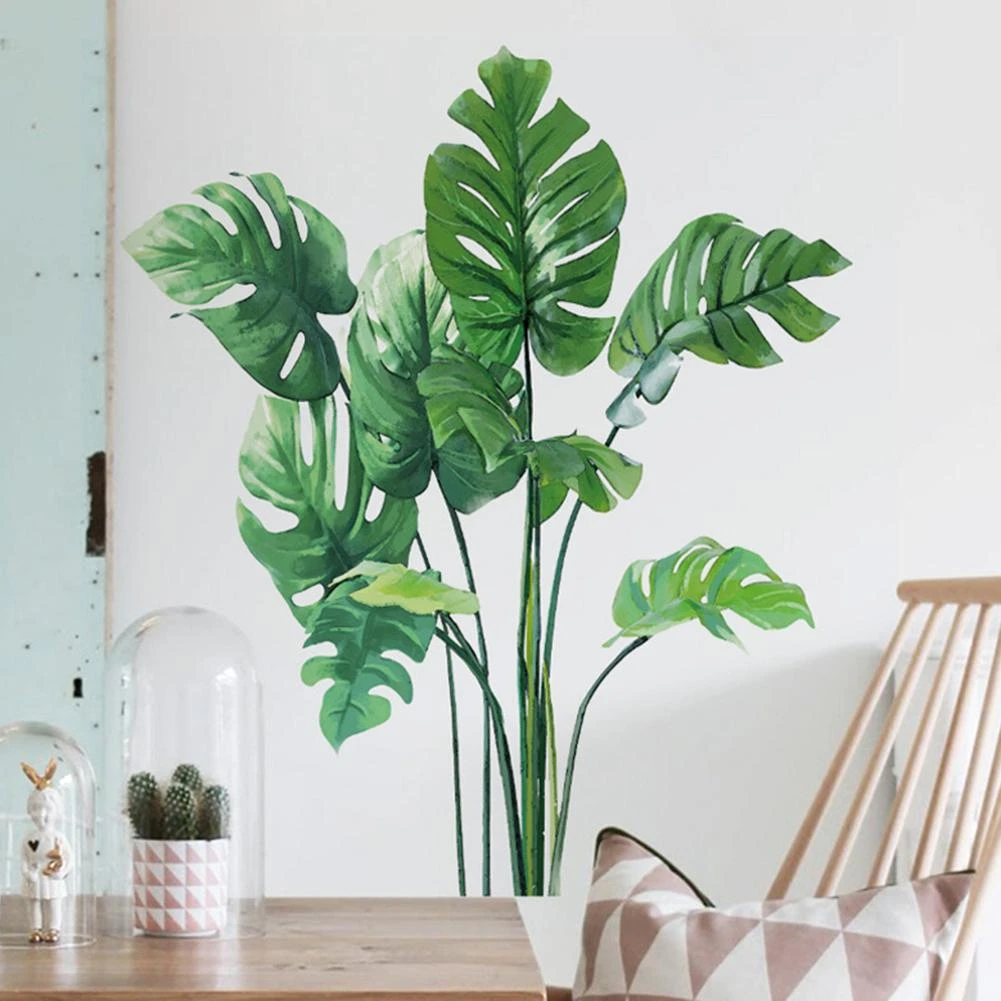 Tropical Plant Leaves Removable Mural Wall Sticker Living Room Background Decal Tropical Plant Design Wall Decoration Easy to Us