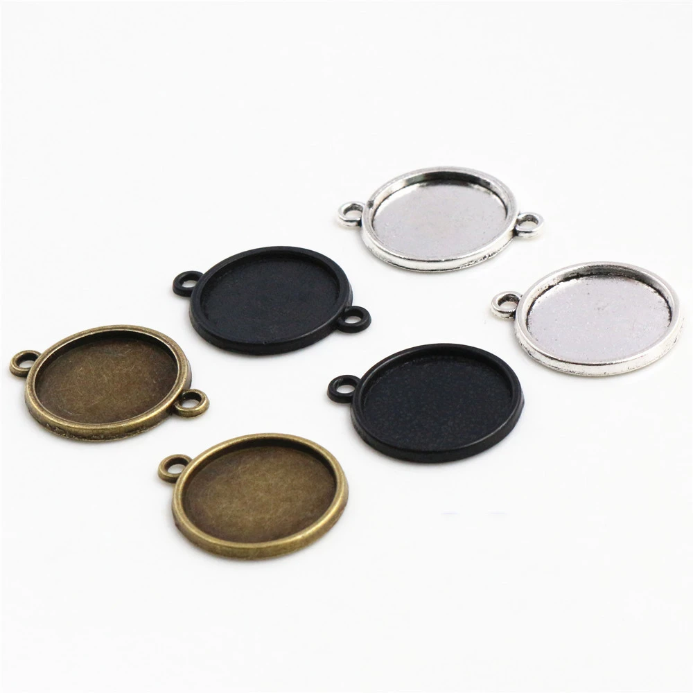 14mm 16mm 18mm Inner Size Antique Bronze Silver Plated Black Bronze 6 Simple Style Cabochon Base Cameo Setting Charms Pendant